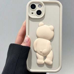 1 pièce Coque de téléphone en silicone antichoc avec motif d'ours en peluche beige géant, compatible avec iPhone 16 15 14 13 12 11 Pro Max, protection de caméra DIY