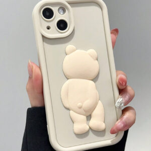 1 pièce Coque de téléphone en silicone antichoc avec motif d'ours en peluche beige géant, compatible avec iPhone 16 15 14 13 12 11 Pro Max, protection de caméra DIY