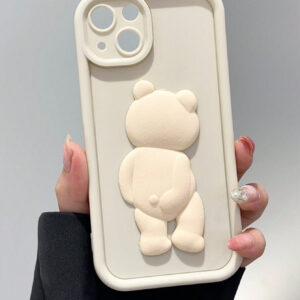 1 pièce Coque de téléphone en silicone antichoc avec motif d'ours en peluche beige géant, compatible avec iPhone 16 15 14 13 12 11 Pro Max, protection de caméra DIY