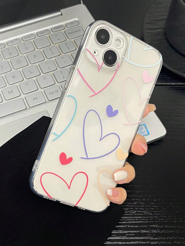1 pièce Étui de téléphone en TPU transparent à motif de cœur mignon avec couverture complète, compatible avec les téléphones Apple iPhone 16/15/14/13/12/11 Pro Max et Samsung – Image 3