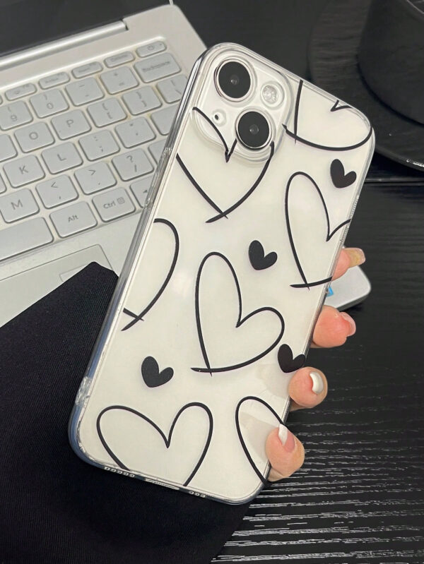 1 pièce Étui de téléphone en TPU transparent à motif de cœur mignon avec couverture complète, compatible avec les téléphones Apple iPhone 16/15/14/13/12/11 Pro Max et Samsung – Image 4
