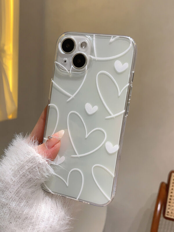 1 pièce Étui de téléphone en TPU transparent à motif de cœur mignon avec couverture complète, compatible avec les téléphones Apple iPhone 16/15/14/13/12/11 Pro Max et Samsung – Image 8
