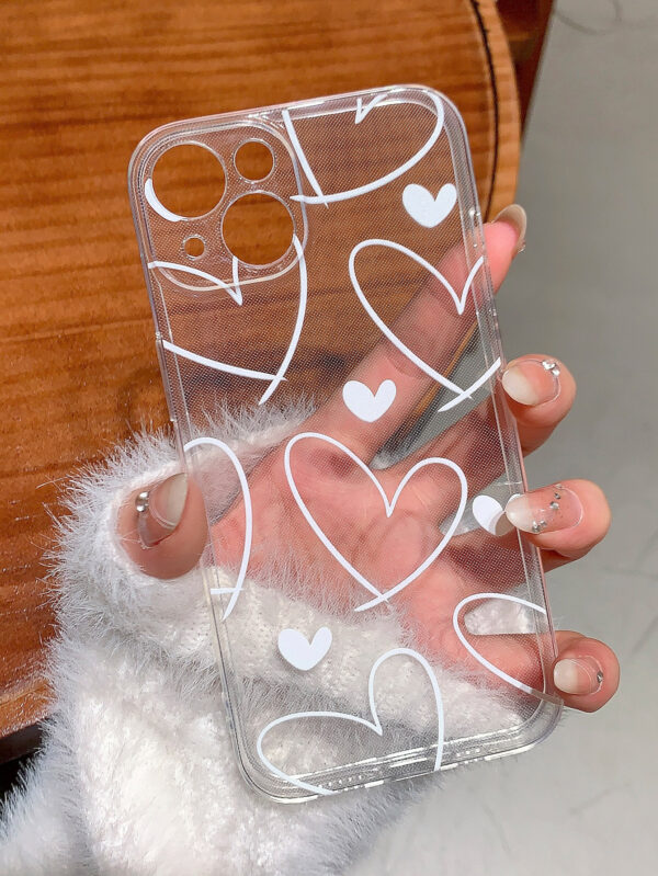 1 pièce Étui de téléphone en TPU transparent à motif de cœur mignon avec couverture complète, compatible avec les téléphones Apple iPhone 16/15/14/13/12/11 Pro Max et Samsung – Image 9