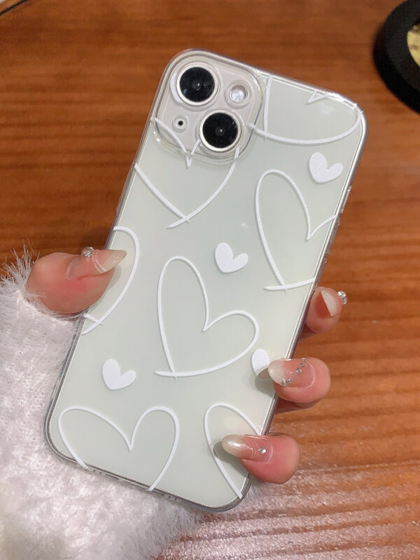 1 pièce Étui de téléphone en TPU transparent à motif de cœur mignon avec couverture complète, compatible avec les téléphones Apple iPhone 16/15/14/13/12/11 Pro Max et Samsung – Image 10