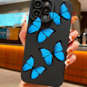 Coque de téléphone avec motif papillon bleu et pomme compatible avec iPhone 15/15Pro/15Plus/15Promax