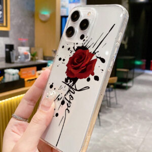 Coque de téléphone à motif de fleur de rose, design éclaboussure de rose, style artistique, choix tendance, coque de téléphone artistique transparente, compatible avec iPhone et Galaxy, Série iPhone 11/13/14/15/16, Galaxy A23 5G