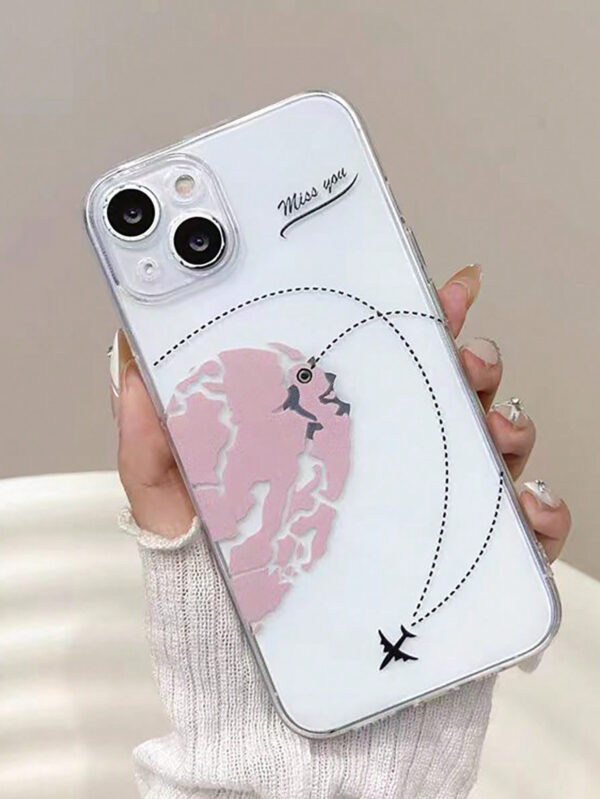 1 pièce Étui de téléphone transparent avec trou précis compatible avec Apple iPhone 6, 6 Plus, 15 Pro Max, avec motif de carte de cœur et d'avion pour les couples