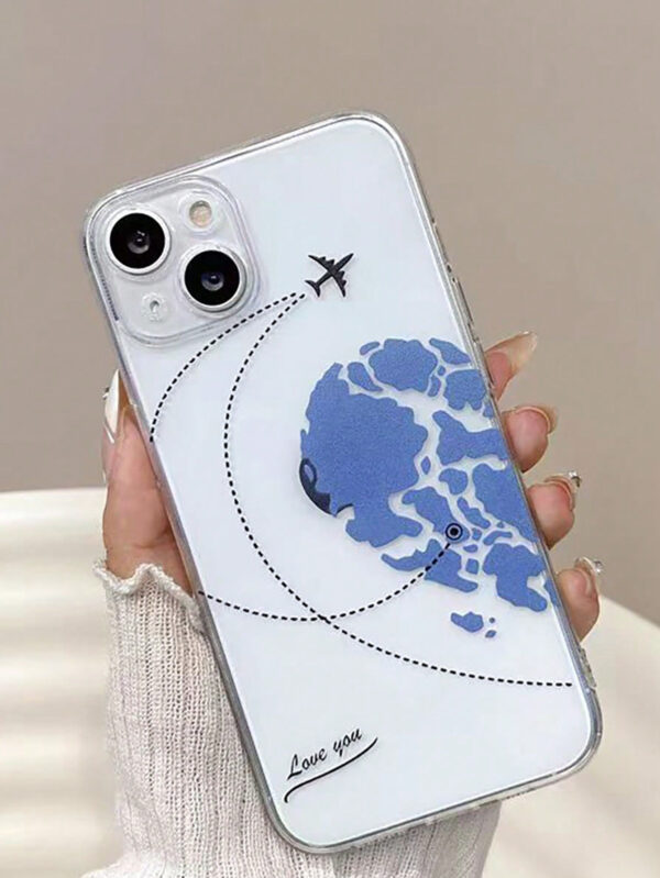 1 pièce Étui de téléphone transparent avec trou précis compatible avec Apple iPhone 6, 6 Plus, 15 Pro Max, avec motif de carte de cœur et d'avion pour les couples – Image 5