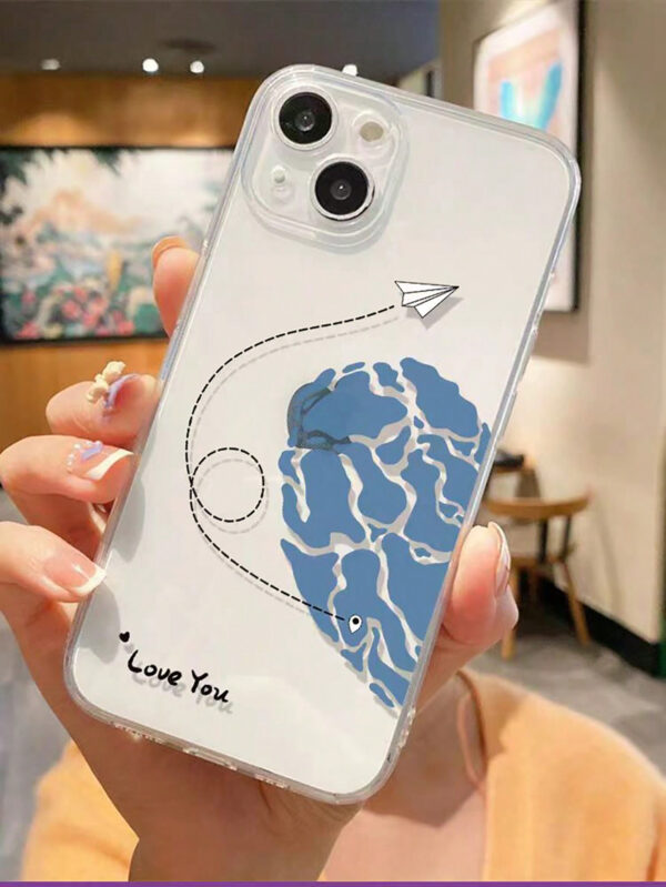 1 pièce Étui de téléphone transparent avec trou précis compatible avec Apple iPhone 6, 6 Plus, 15 Pro Max, avec motif de carte de cœur et d'avion pour les couples – Image 6