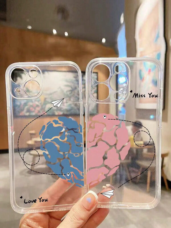 1 pièce Étui de téléphone transparent avec trou précis compatible avec Apple iPhone 6, 6 Plus, 15 Pro Max, avec motif de carte de cœur et d'avion pour les couples – Image 7