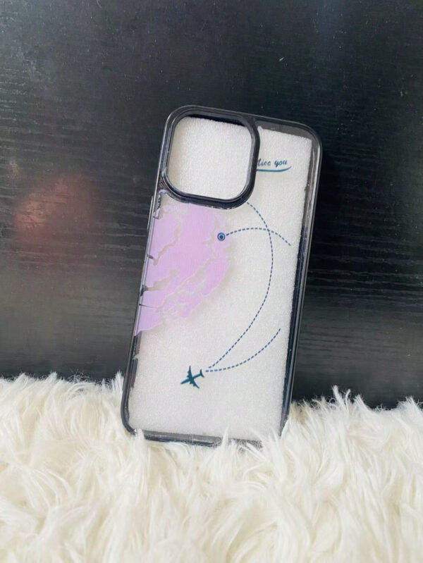 1 pièce Étui de téléphone transparent avec trou précis compatible avec Apple iPhone 6, 6 Plus, 15 Pro Max, avec motif de carte de cœur et d'avion pour les couples – Image 11