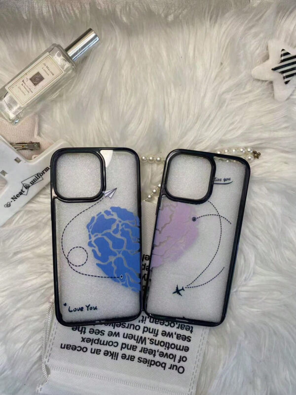1 pièce Étui de téléphone transparent avec trou précis compatible avec Apple iPhone 6, 6 Plus, 15 Pro Max, avec motif de carte de cœur et d'avion pour les couples – Image 12