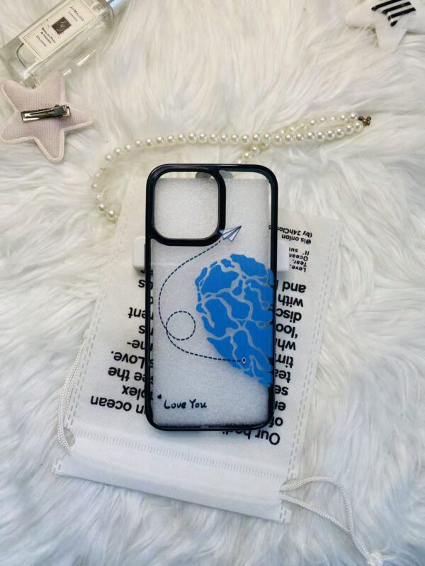 1 pièce Étui de téléphone transparent avec trou précis compatible avec Apple iPhone 6, 6 Plus, 15 Pro Max, avec motif de carte de cœur et d'avion pour les couples – Image 13