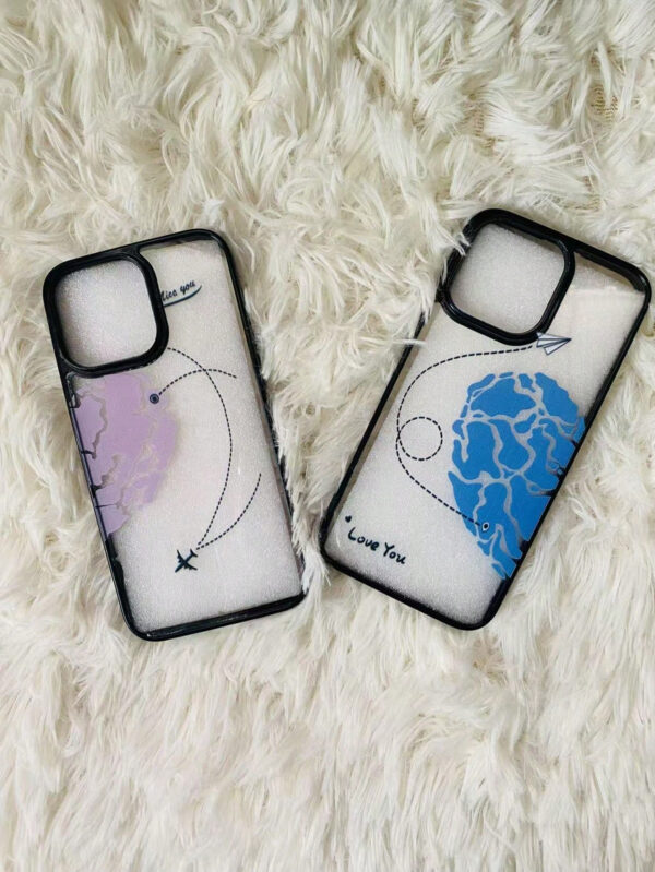 1 pièce Étui de téléphone transparent avec trou précis compatible avec Apple iPhone 6, 6 Plus, 15 Pro Max, avec motif de carte de cœur et d'avion pour les couples – Image 14