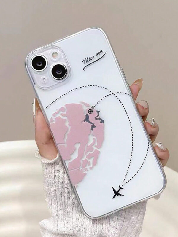 1 pièce Étui de téléphone transparent avec trou précis compatible avec Apple iPhone 6, 6 Plus, 15 Pro Max, avec motif de carte de cœur et d'avion pour les couples – Image 16
