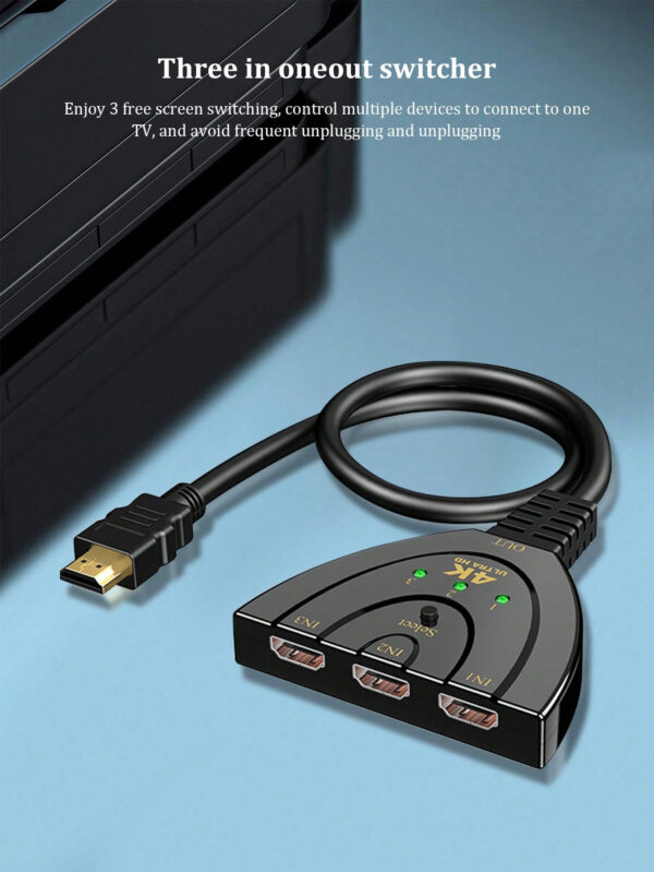 Commutateur HDMI compatible 4K 3 entrées 1 sortie, commutateur multimédia pour boîtier TV, connexion de moniteur – Image 3