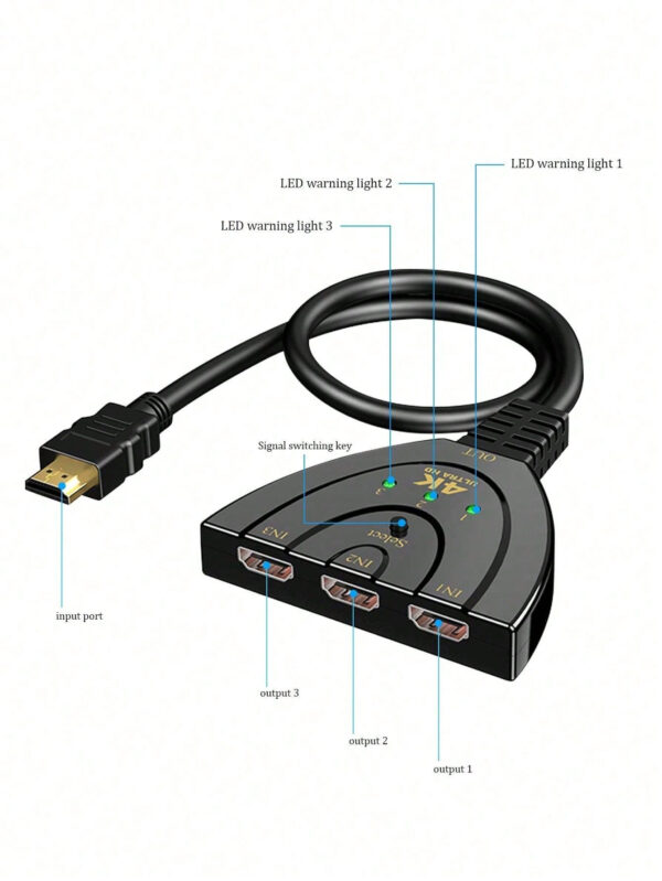Commutateur HDMI compatible 4K 3 entrées 1 sortie, commutateur multimédia pour boîtier TV, connexion de moniteur – Image 13
