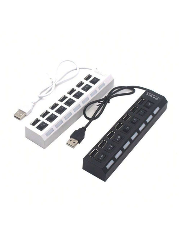 Concentrateur USB 7 ports avec LED, avec commutateur individuel. Concentrateur USB 4 ports avec commutateur individuel. Adaptateur concentrateur multiports avec interrupteur marche/arrêt. Répartiteur de charge pour PC, ordinateur portable, clé USB, téléphone, tablette, sans charge – Image 4