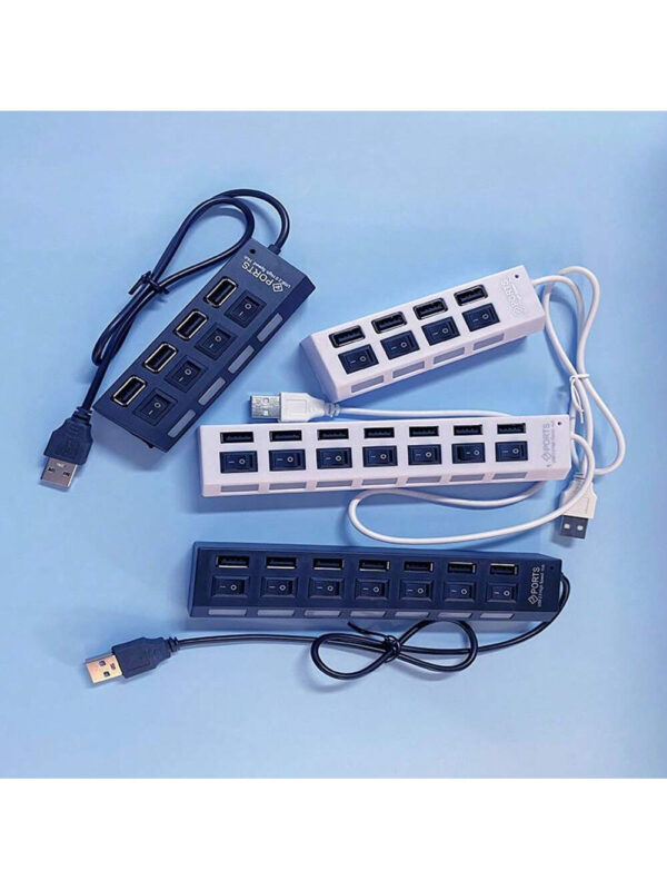 Concentrateur USB 7 ports avec LED, avec commutateur individuel. Concentrateur USB 4 ports avec commutateur individuel. Adaptateur concentrateur multiports avec interrupteur marche/arrêt. Répartiteur de charge pour PC, ordinateur portable, clé USB, téléphone, tablette, sans charge – Image 5