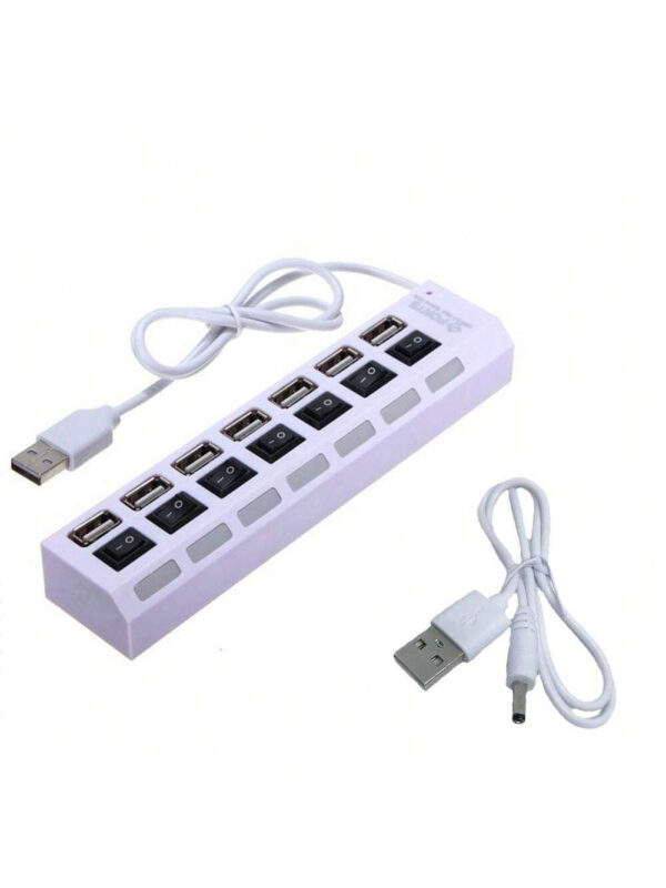 Concentrateur USB 7 ports avec LED, avec commutateur individuel. Concentrateur USB 4 ports avec commutateur individuel. Adaptateur concentrateur multiports avec interrupteur marche/arrêt. Répartiteur de charge pour PC, ordinateur portable, clé USB, téléphone, tablette, sans charge – Image 10