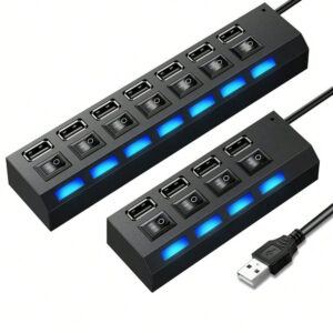 Concentrateur USB 7 ports avec LED, avec commutateur individuel. Concentrateur USB 4 ports avec commutateur individuel. Adaptateur concentrateur multiports avec interrupteur marche/arrêt. Répartiteur de charge pour PC, ordinateur portable, clé USB, téléphone, tablette, sans charge