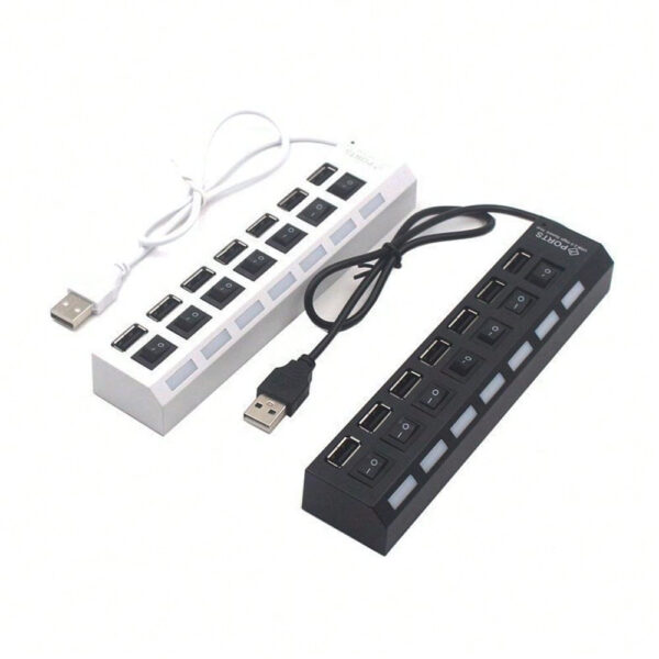 Concentrateur USB 7 ports avec LED, avec commutateur individuel. Concentrateur USB 4 ports avec commutateur individuel. Adaptateur concentrateur multiports avec interrupteur marche/arrêt. Répartiteur de charge pour PC, ordinateur portable, clé USB, téléphone, tablette, sans charge – Image 12