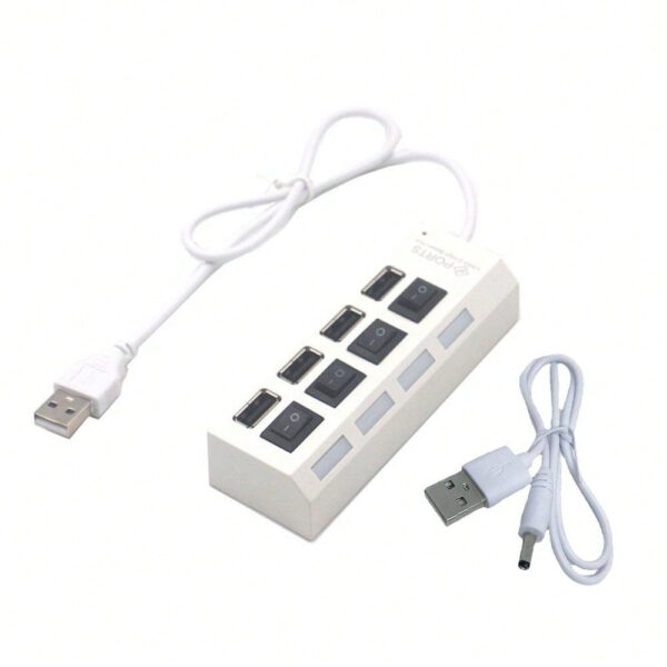 Concentrateur USB 7 ports avec LED, avec commutateur individuel. Concentrateur USB 4 ports avec commutateur individuel. Adaptateur concentrateur multiports avec interrupteur marche/arrêt. Répartiteur de charge pour PC, ordinateur portable, clé USB, téléphone, tablette, sans charge – Image 17