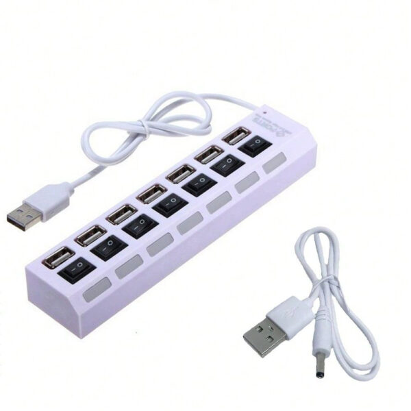 Concentrateur USB 7 ports avec LED, avec commutateur individuel. Concentrateur USB 4 ports avec commutateur individuel. Adaptateur concentrateur multiports avec interrupteur marche/arrêt. Répartiteur de charge pour PC, ordinateur portable, clé USB, téléphone, tablette, sans charge – Image 18
