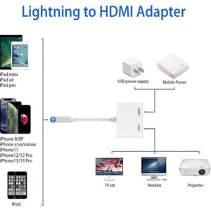 1 pièce - Adaptateur HDMI pour port 8 broches vers convertisseur d'écran HDMI 1080P compatible avec l'iPhone, adaptateur compatible avec les modèles iPhone, iPod, les téléviseurs, les moniteurs et les projecteurs HDMI HUB