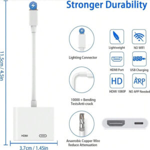 1 pièce - Adaptateur HDMI pour port 8 broches vers convertisseur d'écran HDMI 1080P compatible avec l'iPhone, adaptateur compatible avec les modèles iPhone, iPod, les téléviseurs, les moniteurs et les projecteurs HDMI HUB