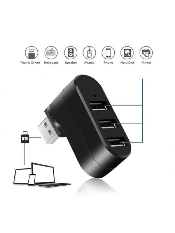 1 pièce Hub USB rotatif 2.0USB Splitter One Drag Three à convertisseur rotatif 7 fontions 3-Port multifonctionnel – Image 5