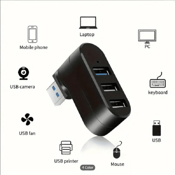 1 pièce Hub USB rotatif 2.0USB Splitter One Drag Three à convertisseur rotatif 7 fontions 3-Port multifonctionnel – Image 7