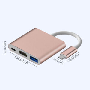 1 Pièce Hub À 3 Ports Type-c Rose Clair Pour Ordinateur Portable, Bureau Et Tablette De Type C