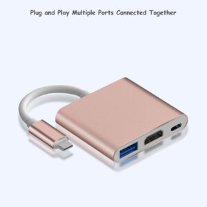 1 Pièce Hub À 3 Ports Type-c Rose Clair Pour Ordinateur Portable, Bureau Et Tablette De Type C