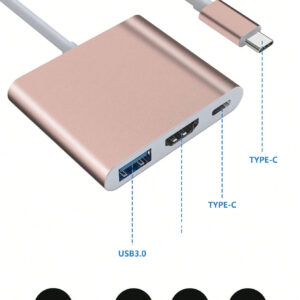 1 Pièce Hub À 3 Ports Type-c Rose Clair Pour Ordinateur Portable, Bureau Et Tablette De Type C