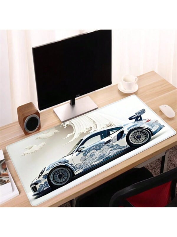 Tapis de souris de voiture de course à vague océanique - Grand tapis de bureau de jeu avec base en caoutchouc antidérapante, 35,4 x 15,7 pouces - Parfait pour les e-sports et l'utilisation au bureau Grand tapis de souris de jeu Grand tapis de souris pour bureau