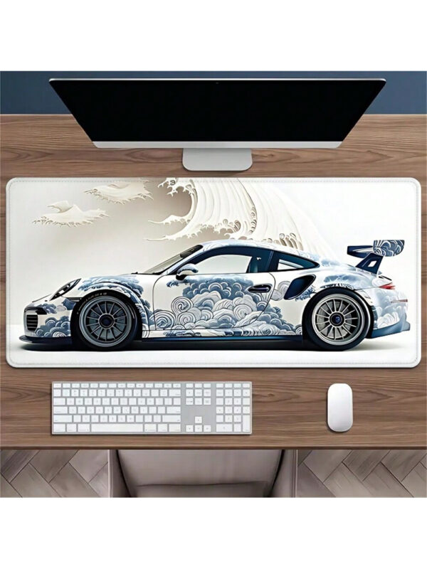Tapis de souris de voiture de course à vague océanique - Grand tapis de bureau de jeu avec base en caoutchouc antidérapante, 35,4 x 15,7 pouces - Parfait pour les e-sports et l'utilisation au bureau Grand tapis de souris de jeu Grand tapis de souris pour bureau – Image 3