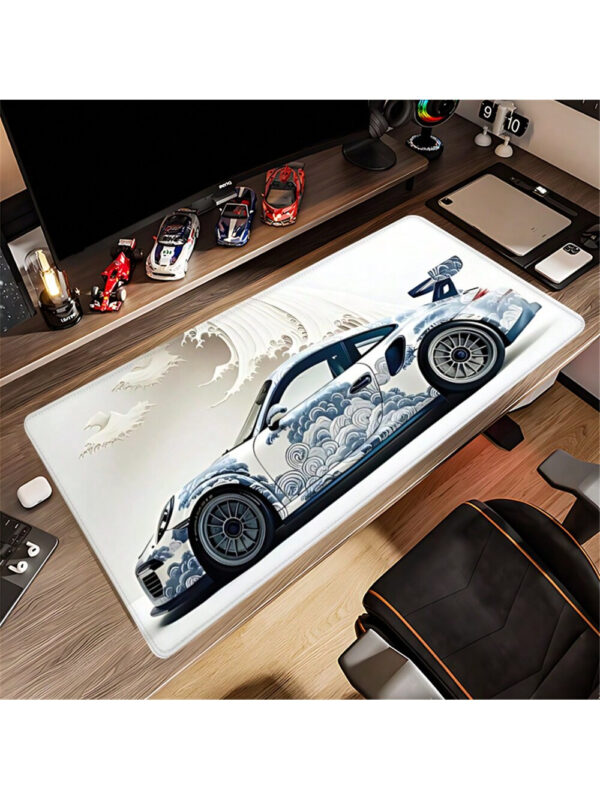 Tapis de souris de voiture de course à vague océanique - Grand tapis de bureau de jeu avec base en caoutchouc antidérapante, 35,4 x 15,7 pouces - Parfait pour les e-sports et l'utilisation au bureau Grand tapis de souris de jeu Grand tapis de souris pour bureau – Image 5