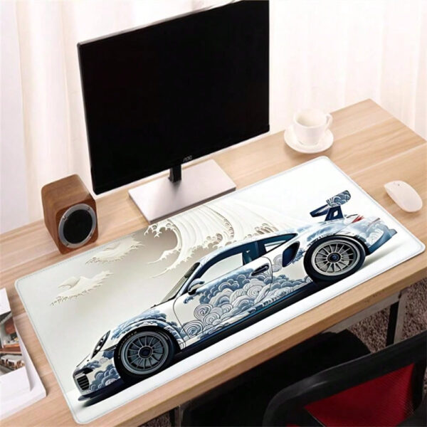 Tapis de souris de voiture de course à vague océanique - Grand tapis de bureau de jeu avec base en caoutchouc antidérapante, 35,4 x 15,7 pouces - Parfait pour les e-sports et l'utilisation au bureau Grand tapis de souris de jeu Grand tapis de souris pour bureau – Image 11
