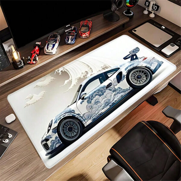 Tapis de souris de voiture de course à vague océanique - Grand tapis de bureau de jeu avec base en caoutchouc antidérapante, 35,4 x 15,7 pouces - Parfait pour les e-sports et l'utilisation au bureau Grand tapis de souris de jeu Grand tapis de souris pour bureau – Image 12