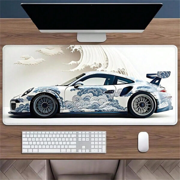 Tapis de souris de voiture de course à vague océanique - Grand tapis de bureau de jeu avec base en caoutchouc antidérapante, 35,4 x 15,7 pouces - Parfait pour les e-sports et l'utilisation au bureau Grand tapis de souris de jeu Grand tapis de souris pour bureau – Image 13