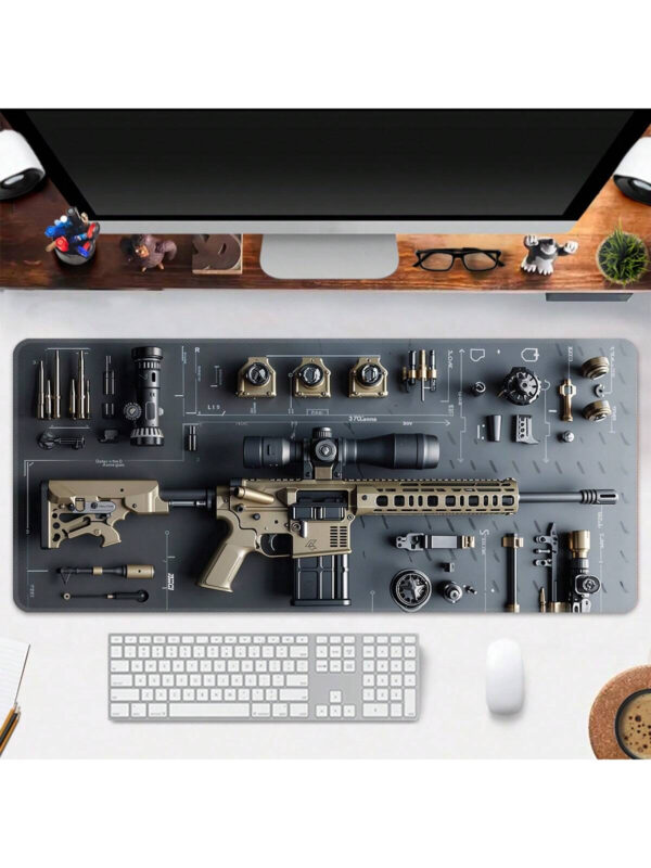 1 pièce Tapis de souris grand format en forme de pistolet, accessoire de bureau, avec bords cousus, base en caoutchouc antidérapante. Tapis de souris XL de 35,4 x 15,7 pouces pour la maison, le bureau, idéal en cadeau pour les amis – Image 4