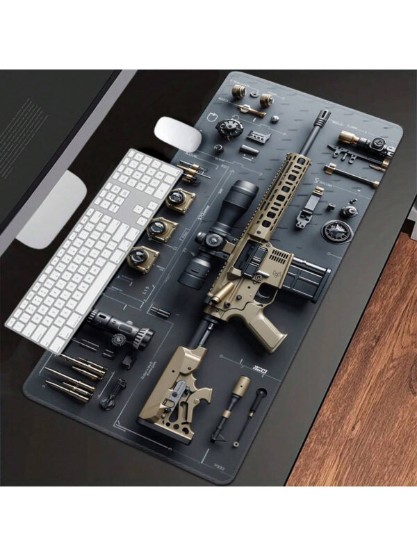 1 pièce Tapis de souris grand format en forme de pistolet, accessoire de bureau, avec bords cousus, base en caoutchouc antidérapante. Tapis de souris XL de 35,4 x 15,7 pouces pour la maison, le bureau, idéal en cadeau pour les amis – Image 9