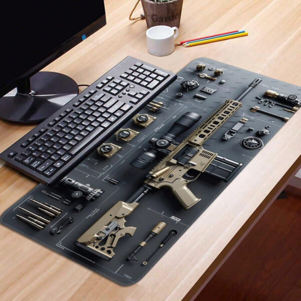 1 pièce Tapis de souris grand format en forme de pistolet, accessoire de bureau, avec bords cousus, base en caoutchouc antidérapante. Tapis de souris XL de 35,4 x 15,7 pouces pour la maison, le bureau, idéal en cadeau pour les amis – Image 22