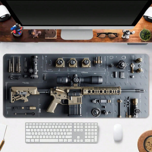 1 pièce Tapis de souris grand format en forme de pistolet, accessoire de bureau, avec bords cousus, base en caoutchouc antidérapante. Tapis de souris XL de 35,4 x 15,7 pouces pour la maison, le bureau, idéal en cadeau pour les amis – Image 26
