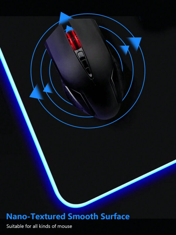1 pièce Tapis de souris noir pur extra-large coloré RVB lumineux 80cmx30cmx0,3cm pour bureau/Tapis de souris de jeu RVB 30cmX25cm avec lumières et surface imperméable, bords durables, adapté pour bureau d'ordinateur, bureau d'écriture et d'étude, tapis de bureau LED – Image 5