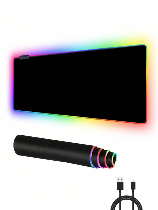 1 pièce Tapis de souris noir pur extra-large coloré RVB lumineux 80cmx30cmx0,3cm pour bureau/Tapis de souris de jeu RVB 30cmX25cm avec lumières et surface imperméable, bords durables, adapté pour bureau d'ordinateur, bureau d'écriture et d'étude, tapis de bureau LED – Image 21