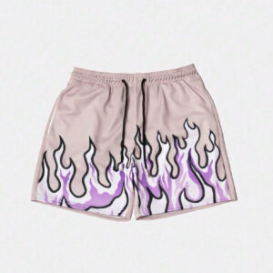 KOVSEE Short de sport à 3/4 de style petit ami, mode pour hommes, en maille respirante avec un imprimé de flamme en contraste de couleur de style américain