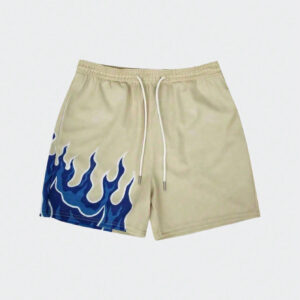 KOVSEE Short de sport à 3/4 de style petit ami, mode pour hommes, en maille respirante avec un imprimé de flamme en contraste de couleur de style américain