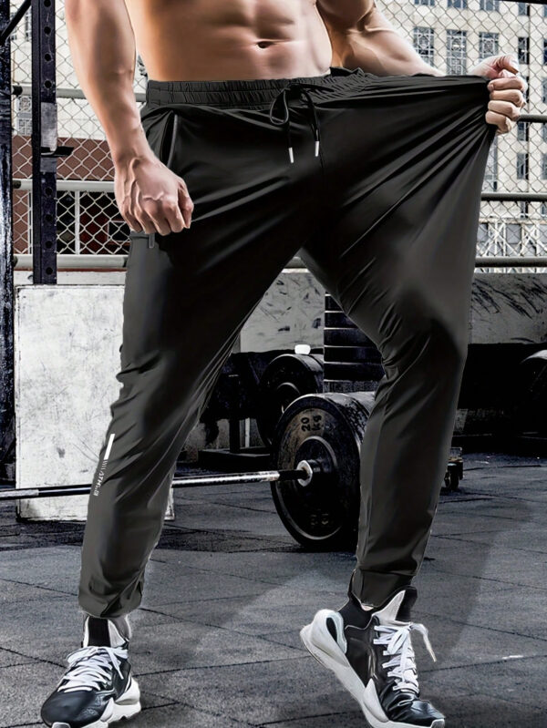 Pantalon long en couleur unie à lacet à la taille, séchage rapide, haute élasticité, pour les sports, l'entraînement, l'extérieur, avec fermetures à glissière. Tenue de randonnée et tenue quotidienne pour homme, pour l'été et le printemps – Image 2